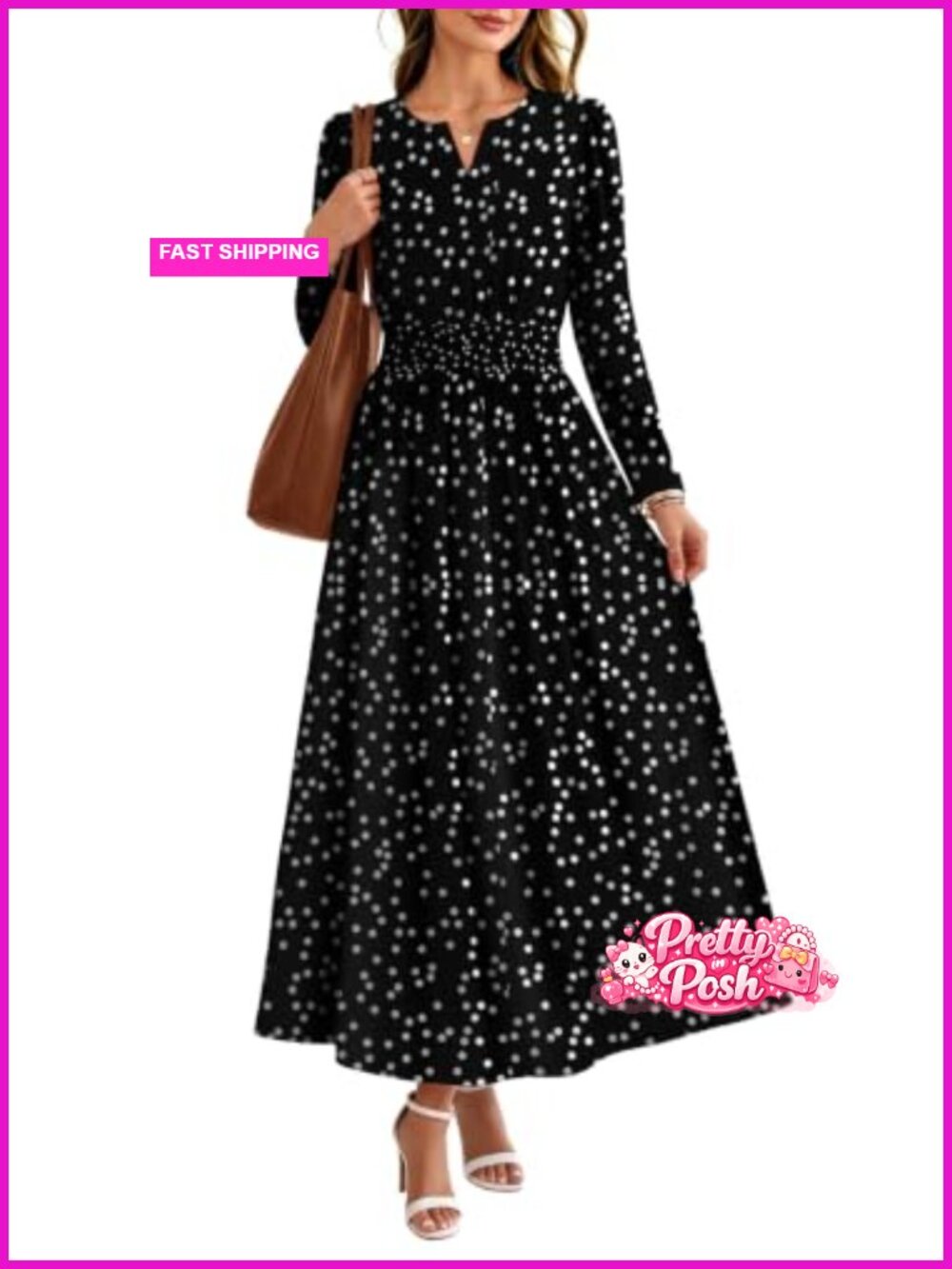 Boho Floral Long Sleeve Maxi Dress with Pockets V-Neck Smocked Waist